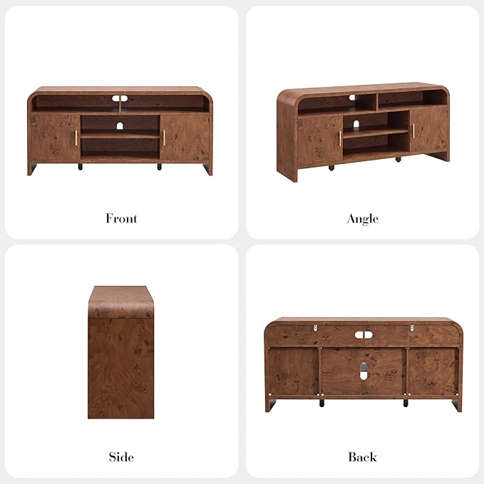 TV Stand for TVs Up to 65'' - [Unique Curved Profile, FSC-Certified Wooden Board] Entertainment Center with Adjustable Shelves and Storage Cabinet Modern Media Console for Living Room