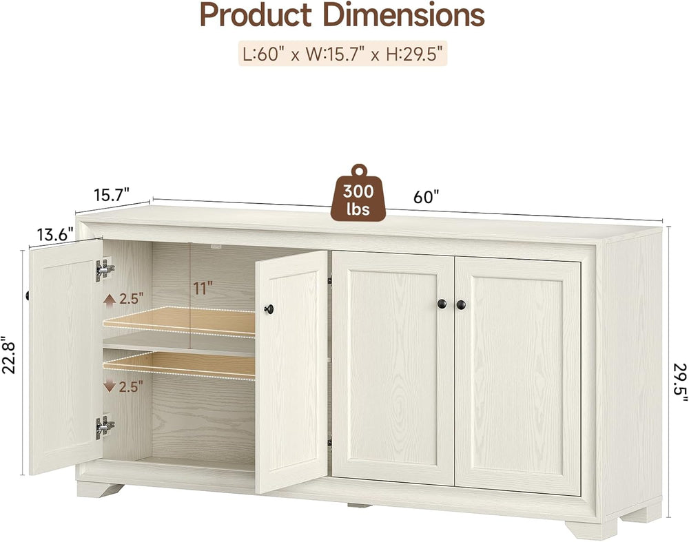 ONBRILL 60" Buffet Cabinet with Storage, 4 Doors Sideboard Buffet Cabine...