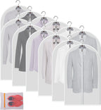 MsKitchen Garment Bags 12 Pack, 24 x 40 Hanging Clothes Storage Bags, Translucent PEVA Garment Covers with Full Zipper for Suits and Dresses