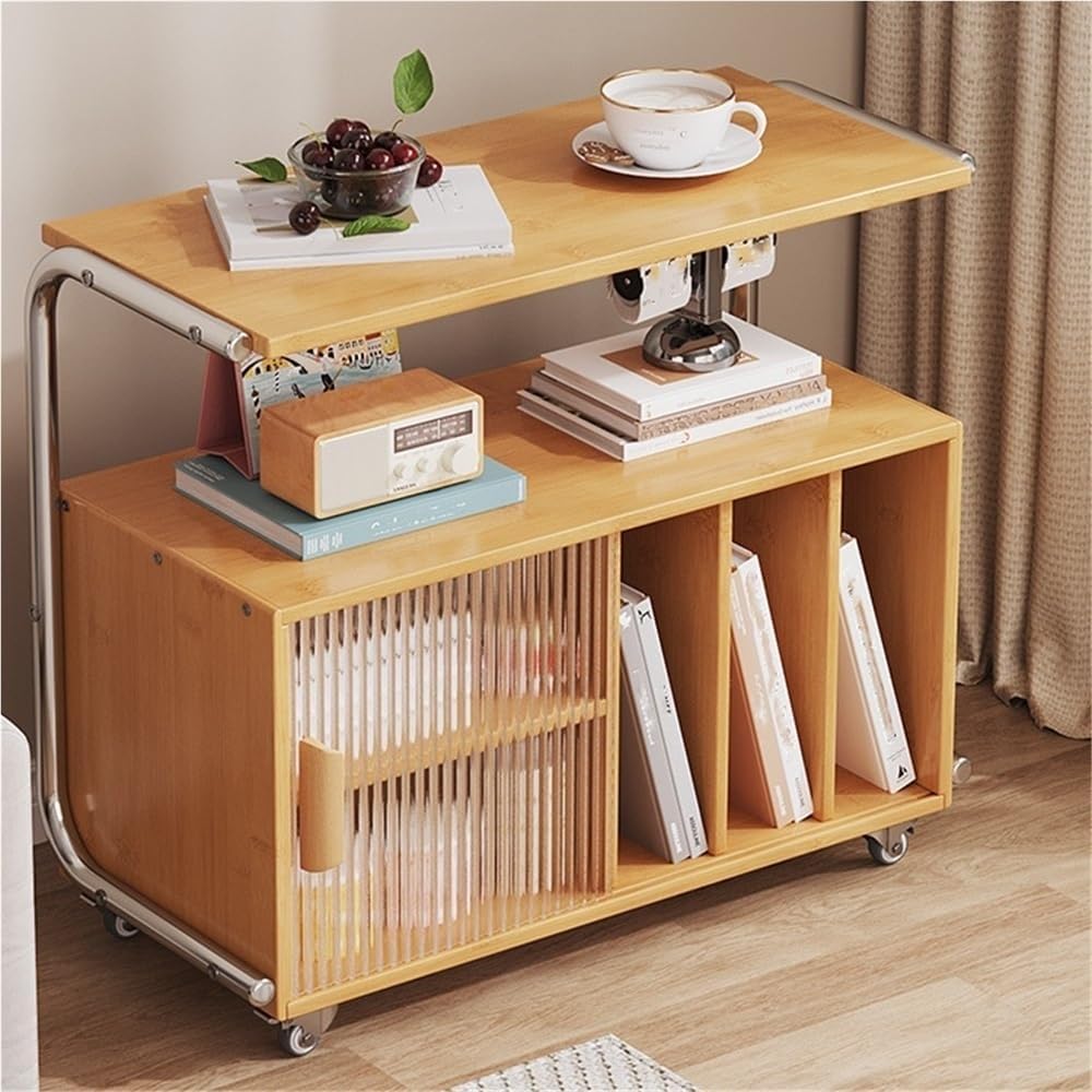 Modern Rolling Side Table End Table with Storage 360° Rollers Movable Night S...