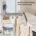 Clothes Drying Rack Wall-Mounted, 3-Fold Retractable Clothes Hanger with Windproof Holes & Detachable Design, Sturdy Foldable Laundry Rack for Balcony, Bathroom Use (Cream White)