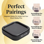 Kitsch Magnetic Bobby Pin Holder - Cute Stuff, Strong Magnetic Pin Holder for Desk & Vanity, Securely Holds Metal Hair Clips, Bobby Pins & Paper Clip | Ideal Gifts for Women - Black, 1 Pc
