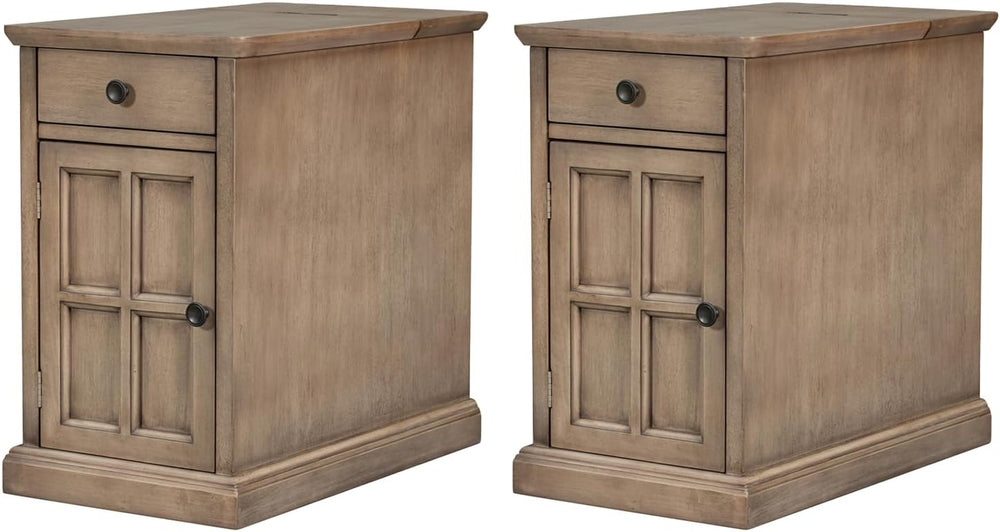 Traditional Wood Narrow End Table with Charging Station, Modern Vintage Sofa ...