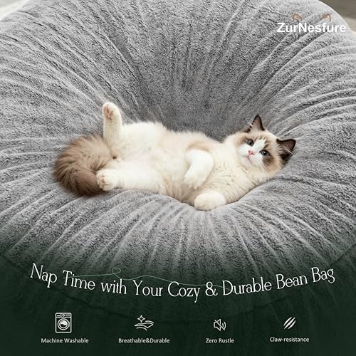 ZurNesfure Bean Bag Chair for Adults,3FT Giant Bean Bag Chair Grey,Medium | F...
