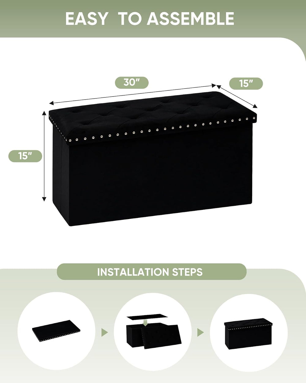 B FSOBEIIALEO Storage Ottoman Bench, 30" Velvet Ottoman with Storage, Bl...