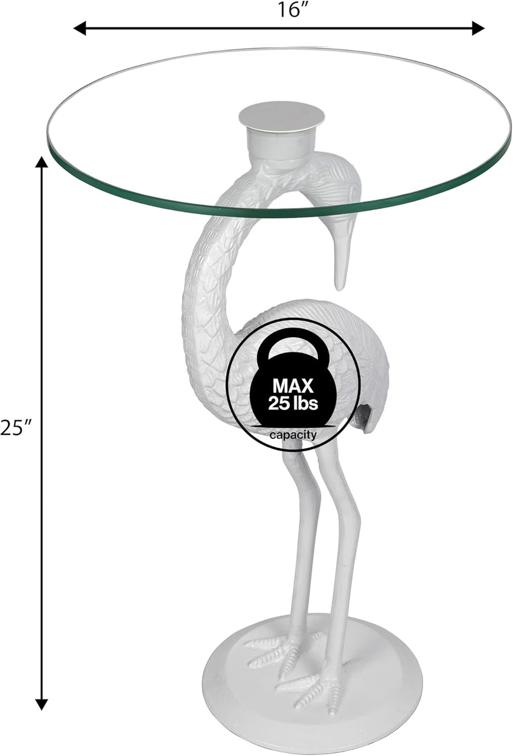 JONATHAN Y Blanche 25" White Iron and Glass Flamingo End Table with Scul...