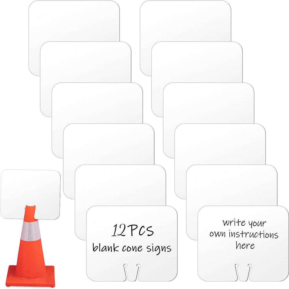 Geetery 12 Pcs Blank Traffic Cone Signs, 10.4"x12.6" Write-on Sign,...