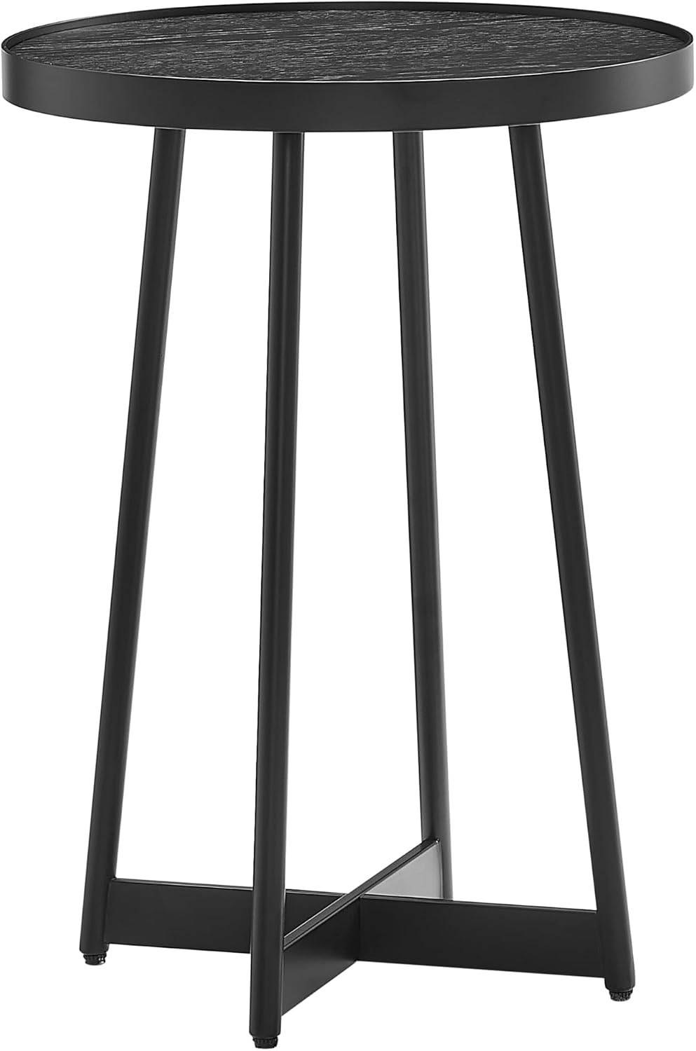 Ranlo Modern Round Accent Table with Geometric Metal Legs in Black Finish