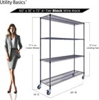 NSF Commercial 4-Tier Wire Shelving with Wheels, 60"x18"x72" Heavy Duty Metal Shelves 3200 lbs Max Capacity, Black Storage Rack for Garage Kitchen Pantry Warehouse