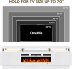 70" TV Stand for Living Room, Entertainment Center & Media Console with Storage, Fits TVs up to 80", Modern TV Cabinet with Shelves, 36" Electric Fireplace (All White)