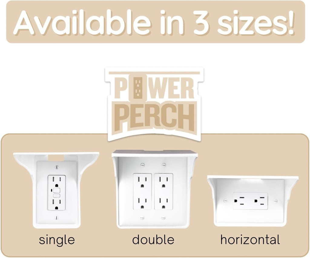 Power Perch Horizontal Wall Outlet Shelf with Cord Storage Strap - Declutter & Reclaim Bathroom Counter Space - Alexa Stand, Apple Homepod Shelf, Toothbrush Holders Wall Mounted - White, 2-Pack