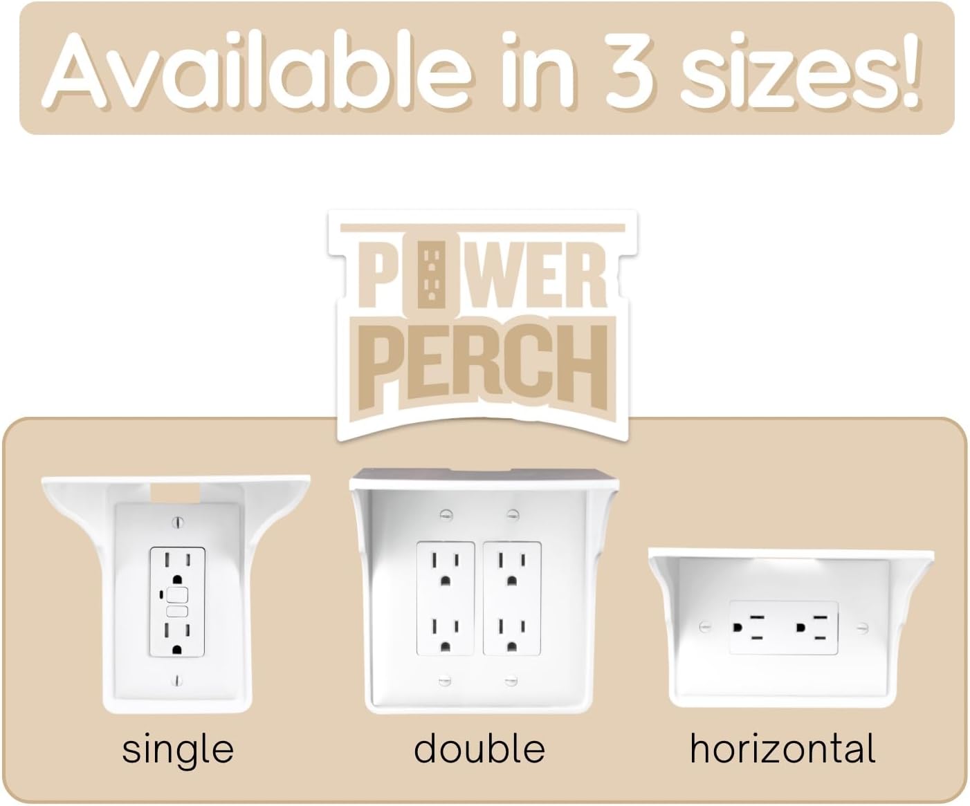 Power Perch Horizontal Wall Outlet Shelf with Cord Storage Strap - Declutter & Reclaim Bathroom Counter Space - Alexa Stand, Apple Homepod Shelf, Toothbrush Holders Wall Mounted - White, 2-Pack