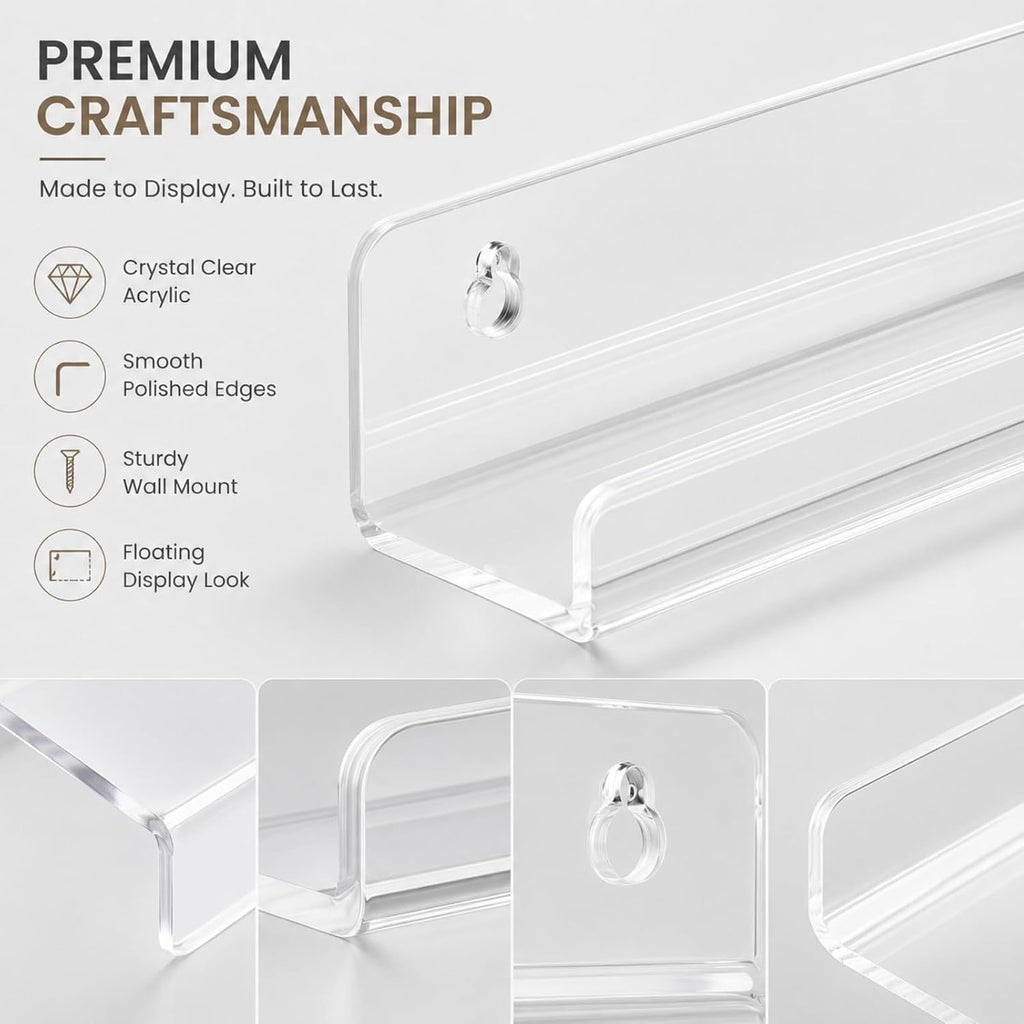 4-Pack Hanging Records, 12-Inch Record Holder Display, Clear Acrylic Floating Shelf, Suitable for Bedroom, Living Room, Magazine Rack