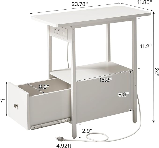 LIDYUK End Table with Charging Station, Narrow Side Table with Drawer and USB...