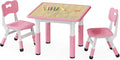 Brelley Height Adjustable Toddler Table and 2 Chairs Set, Pink | Table Supports 280 lbs, Wooden Drawing Activity Desk, Classroom/Daycare/Home, Children Multi-Activity Table for Ages 3-8