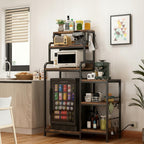 7-Tier Kitchen Storage Rack, Mini Fridge and Microwave Stand with AC/USB Outlets, Metal Frame, Walnut Brown MDF Shelves, Utility Cabinet for Kitchen, Living Room, Dorm