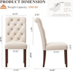 Upholstered Tufted Dining Room Chairs Set of 2, Parsons Kitchen Chairs with Padded Seat and Solid Wood Legs, Fabric Accent Side Diner Chair for Dining Room/Kitchen/Living Room, Beige