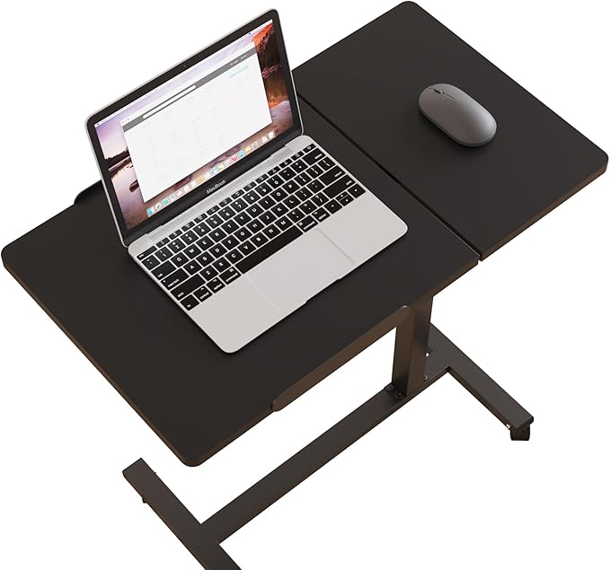 Over The Bed Table with Wheels Rolling Cart Tilting Sofa Laptop Stands Hospital Tray Medical Overbed Table (Black)
