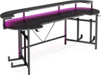 Tribesigns 75 Inch Gaming Desk with Monitor Shelf, Large PC Computer Desk with LED Lights, Gaming Table Gamer Desk for Bedroom, Home Office, Black