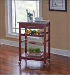 HomeStock Kitchen Island Cart with Granite Top - Rolling Kitchen Island Modern Kitchen Storage, Elegant Wooden Cart