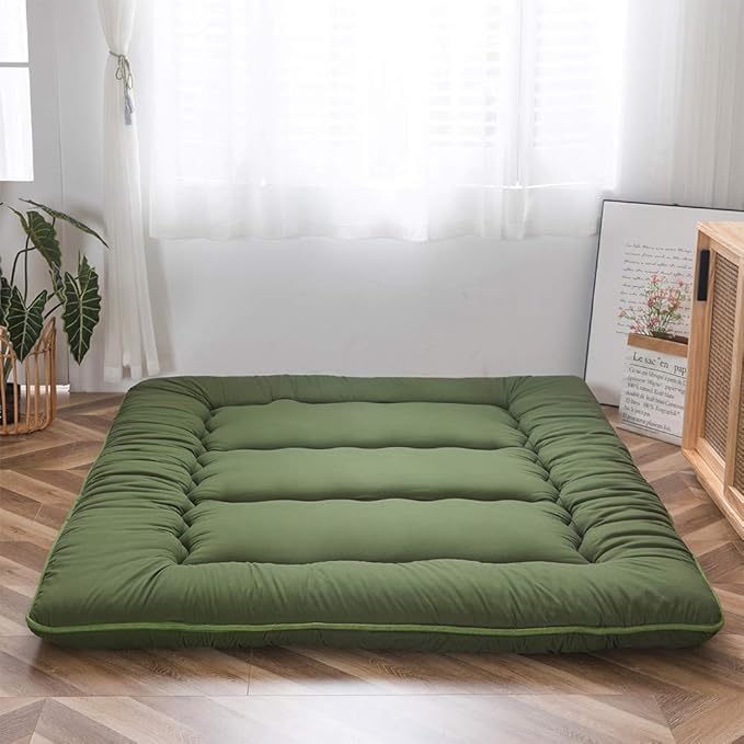 MAXYOYO Japanese Floor Mattress Futon Mattress, 4" Thicken Tatami Mat Sleeping Pad Foldable Roll Up Mat Boys Girls Dormitory Pad Kids Floor Lounger Pillow Bed, Charcoal Grey, Queen Size
