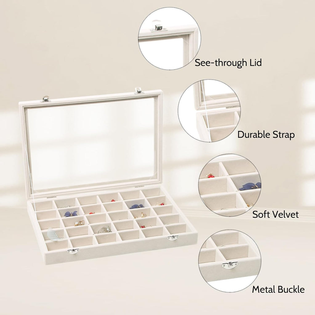 Stratalife Jewelry Organizer Stackable Earring Organizer Tray with Lid Jewelry Storage Tray for Earring Necklace Drawer Display Idea for Mom from Daughter (30 Grids)