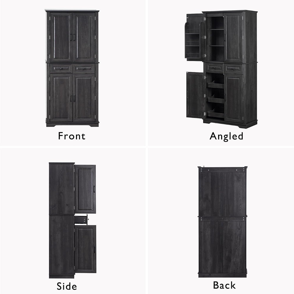 71.3" Tall Kitchen Pantry Cabinet with 3 Pull Out Organizers, Farmhouse ...