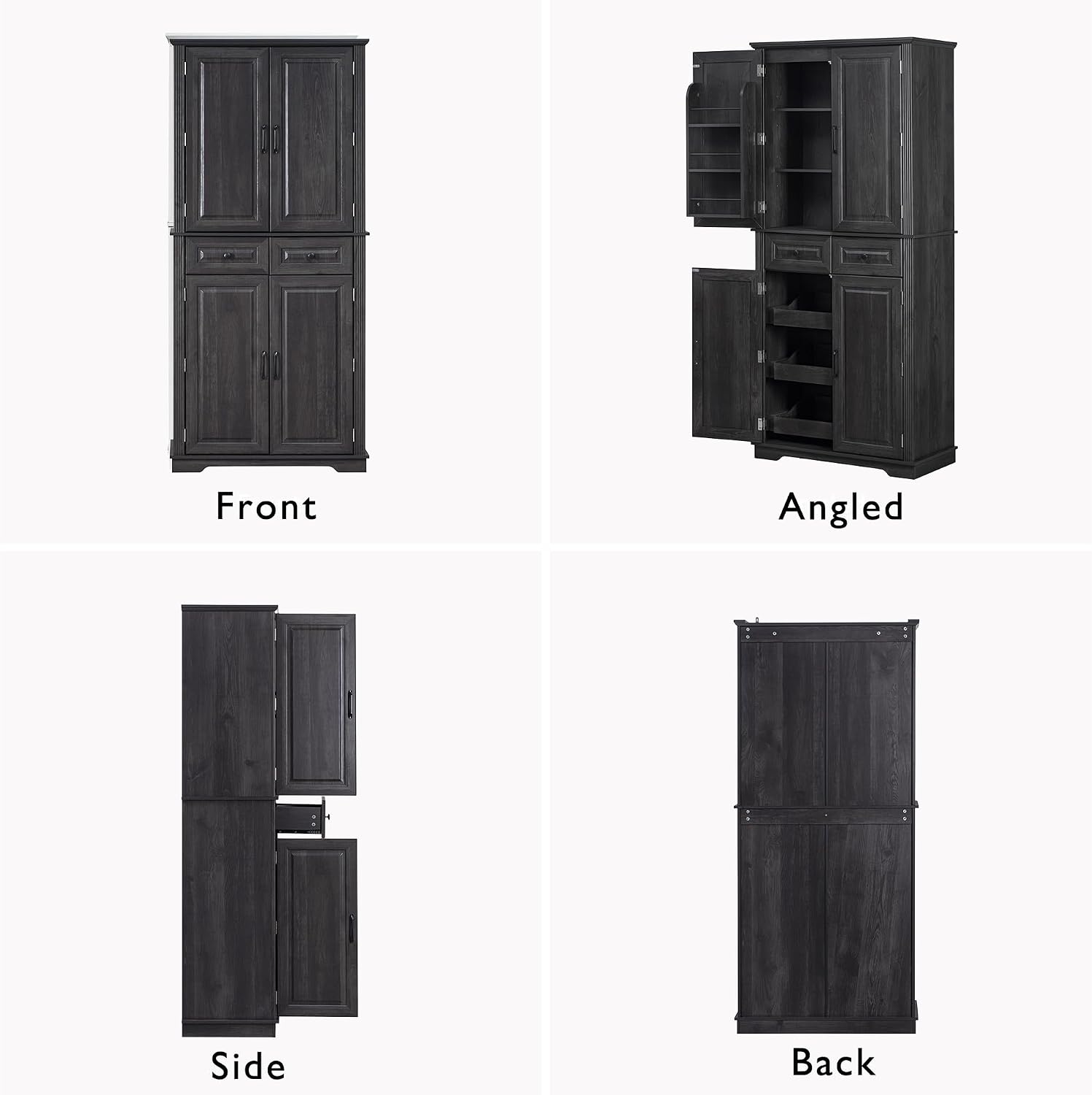 71.3" Tall Kitchen Pantry Cabinet with 3 Pull Out Organizers, Farmhouse Embossed Storage Cabinet with 6 Door Shelves, 2 Drawers, Freestanding Cupboard for Kitchen, Dining Room Black