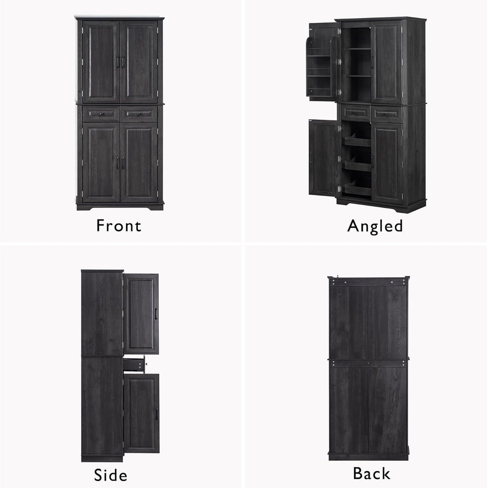 Tall Arched Pantry Cabinet with Pull-Out Cabinet Organizers, Brown | 71"...