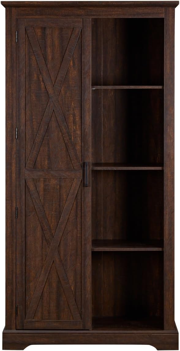 Retro Tall Storage Cabinet, Rustic Farmhouse Pantry Cupboard, for Kitchen Din...