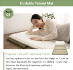 EMOOR Japanese Futon Mattress Premium CLASSE and Tatami Mat Set Twin, Floor Sleeping Mat Sikibuton Igusa Natural Cotton