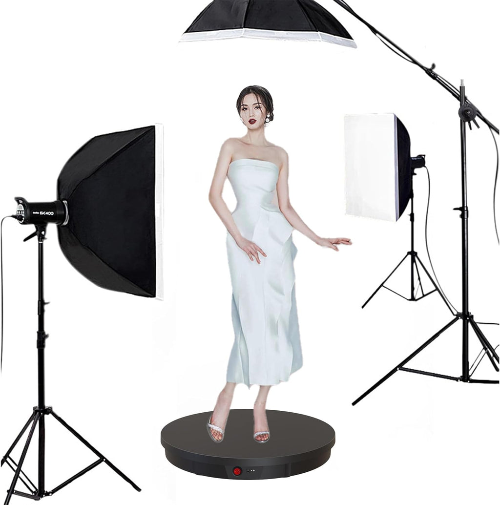 JAYEGT Motorized Rotating Display Stand, 360 Degree Electric Rotating Potography Turntable for Products Display，Live Video Show, Remote Control Angle, Speed (Black/ 20.5inch /330Lbs Load/Wired)
