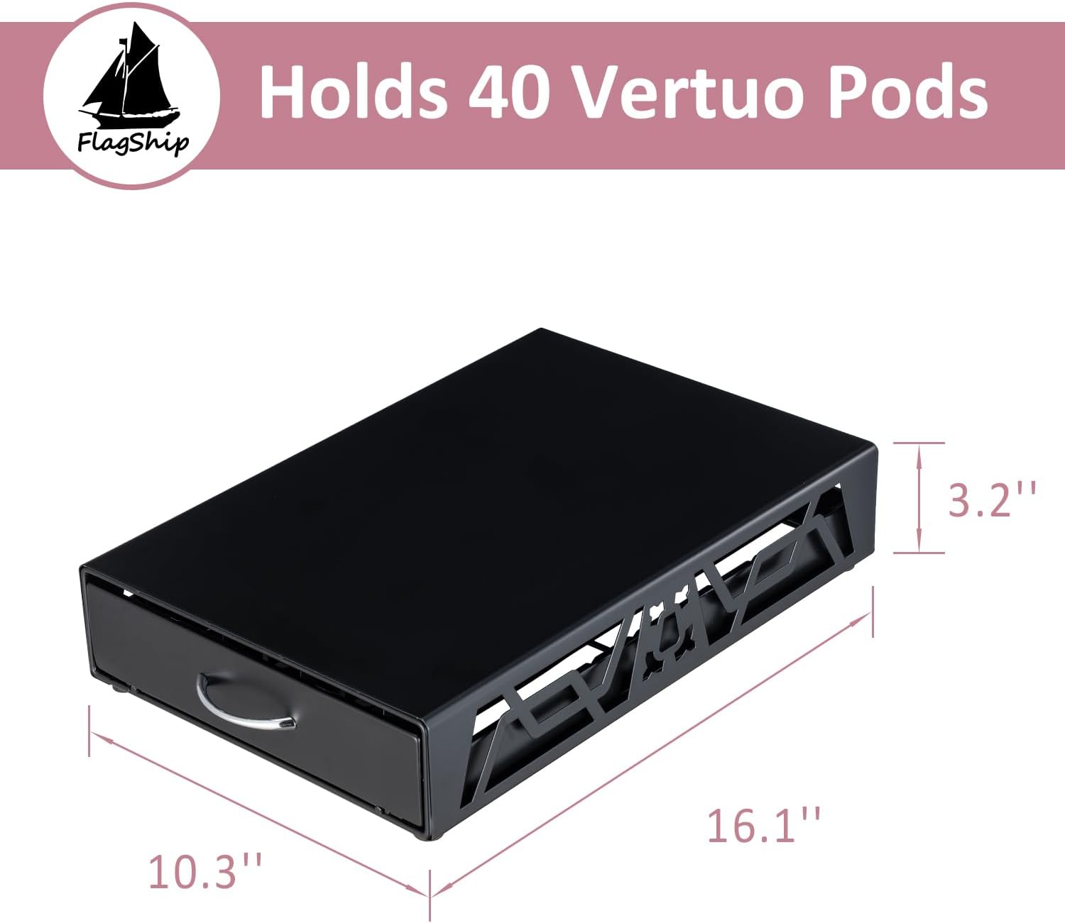 FlagShip Vertuo Pod Holder- Modern Black Metal Coffee Capsule Organizer & Space-Saving Pod Storage for Coffee Machines, Generous 40 Vertuo Pods Capacity