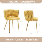 Kiztir Velvet Dining Chairs Set of 2, Upholstered Dining Room Chairs with Gold Metal Legs, Luxury Tufted Dining Chairs for Living Room, Bedroom, Kitchen (Yellow)
