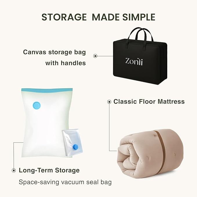 ZonLi Japanese Floor Futon Mattress Tiwin Size 39"x 80",100% Cotton Cover 2.5'' Thicken Tatami Mattress,Foldable Sleeping Pad,Portable Dormitory Tatami Mat,Roll Up Floor Lounger Bed for Adult (Khaki)