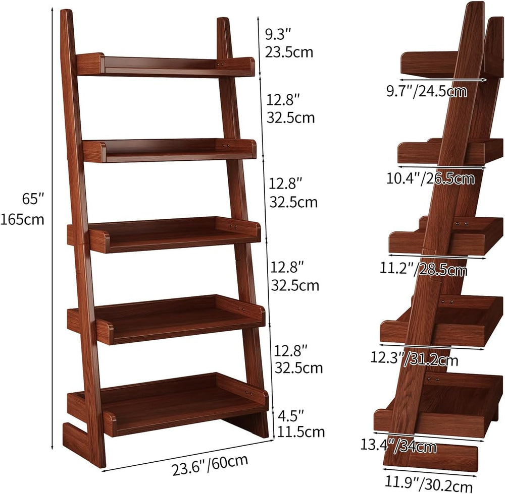 5 Tier Ladder Shelf, Ladder Bookshelf with Wood Frame
