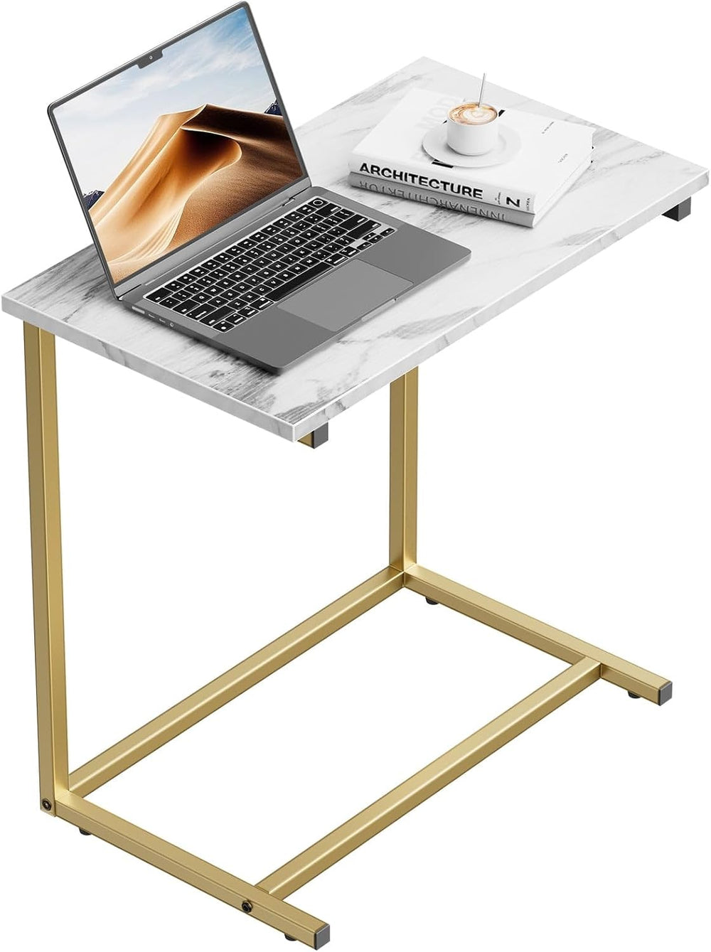PERLECARE C Shaped End Table, Vintage Side Table for Couch, Laptop, Coffee, S...