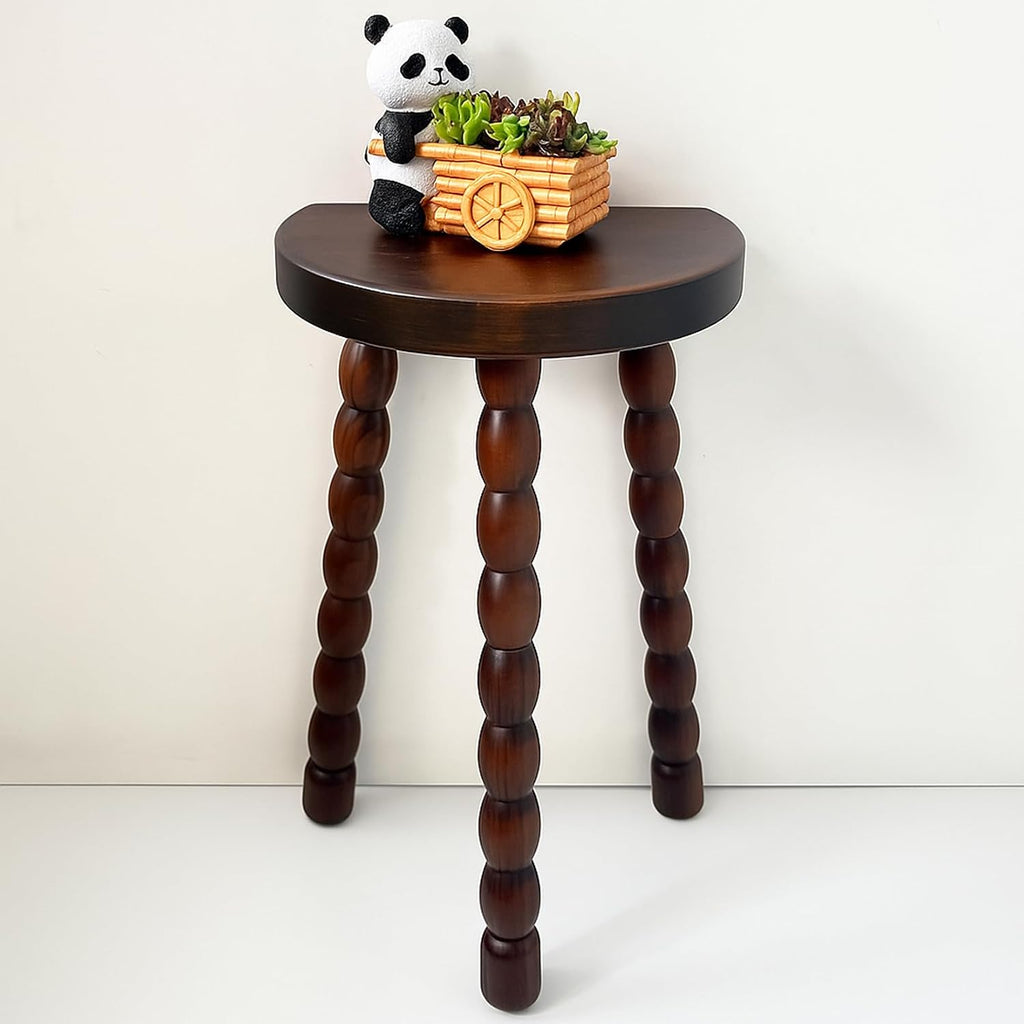 LitaEther Wooden Bobbin Side Table - Plant Stand - Half Round Table - Wooden Accent Stool- Minimalist Decorative Table for Bedroom, Hallway, Living Room (1, Walnut)
