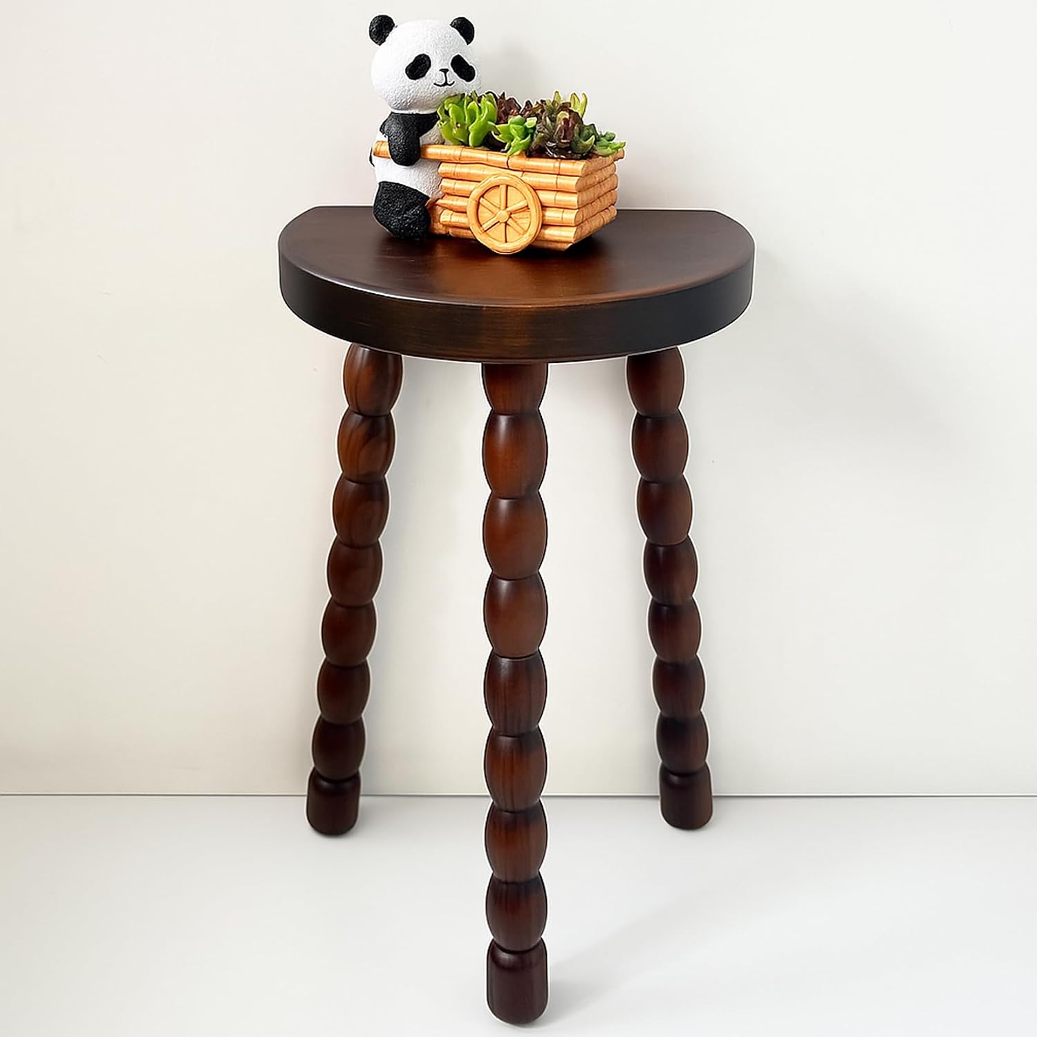 LitaEther Wooden Bobbin Side Table - Plant Stand - Half Round Table - Wooden Accent Stool- Minimalist Decorative Table for Bedroom, Hallway, Living Room (1, Walnut)