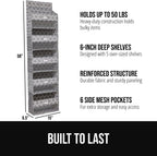 GORILLA GRIP Large Capacity Closet Organizer, 5 Deep Shelves, Holds 50lbs, Over the Door Organizers 6 Mesh Pockets, Shelf Storage for Clothes Crafts Essentials, 3 Metal Hooks, 58x15 Inches, Quatrefoil