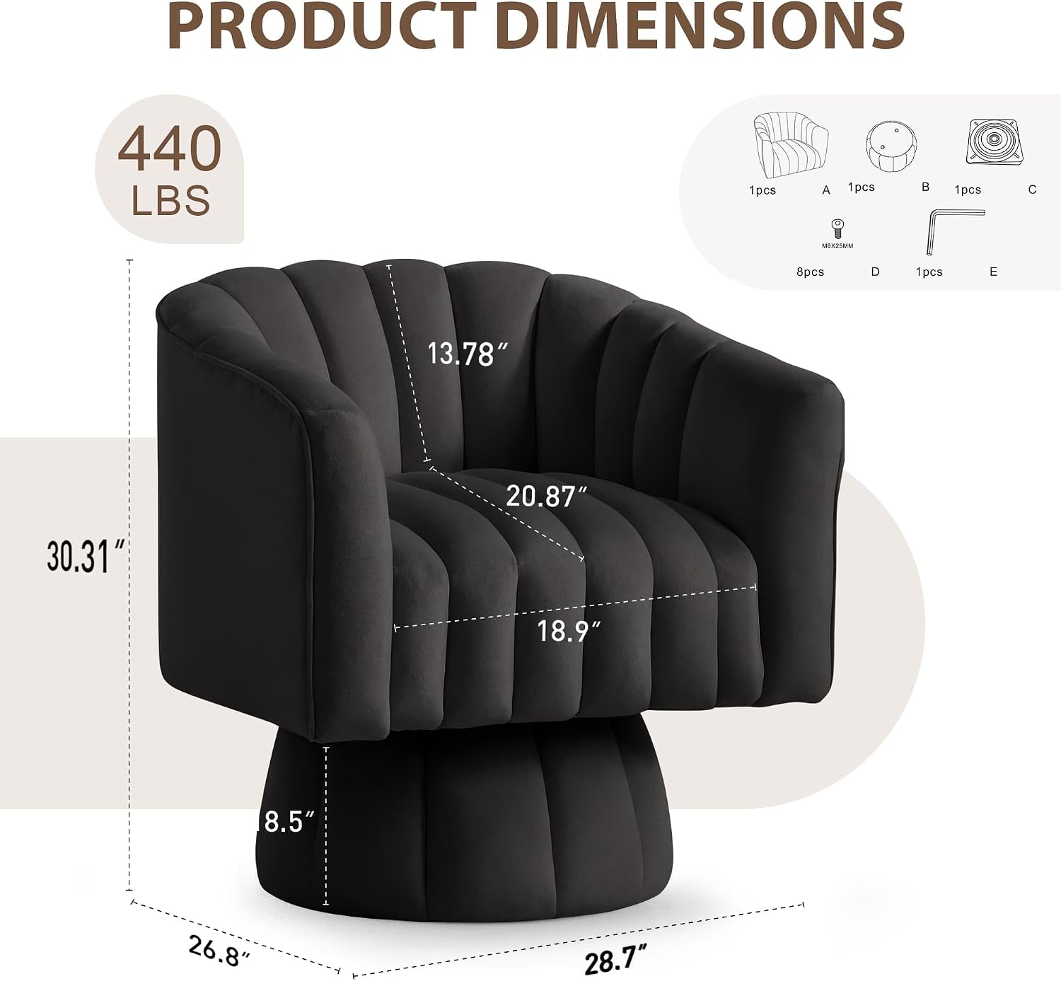 YSICK Swivel Accent Chair,360°Swivel Barrel Chairs, Mid-Century Chair with Wide Upholstered, Modern Velvet Fabric, Round Armchair for Living Room, Lounge, Bedroom