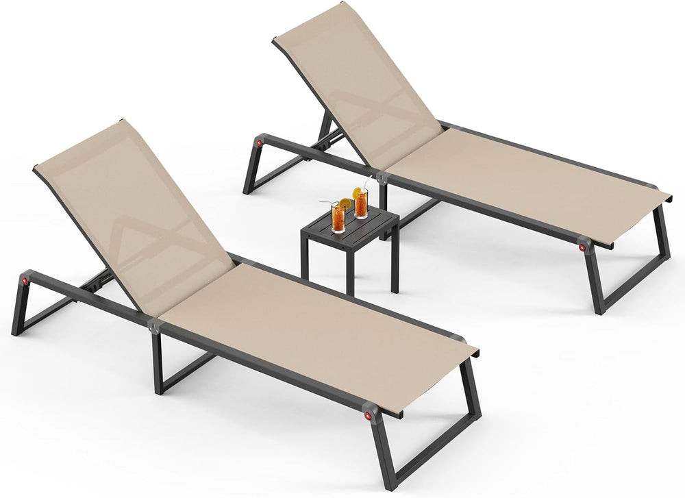 Aluminum Chaise Lounge Chair Outdoor, Foldable Patio Pool Lounge Chairs 5-Pos...