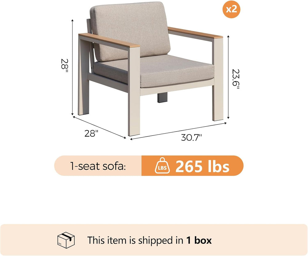 2PC Single Seat Aluminum Patio Chairs, Outdoor Furniture with 1.5mm Thick Pow...