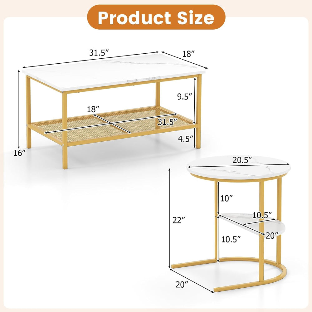 Giantex Nesting Coffee Table Set of 2, Detachable Rectangular Table & Rou...