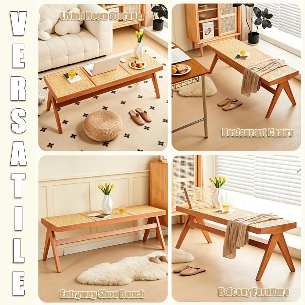 Farmhouse Rustic Solid Wood Bench 50.4"/54.3" L Entryway Bench Brea...
