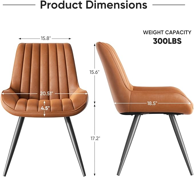 Nalupatio Modern Dining Chairs Set of 2, Fabric Dining Room Chairs with Thick Cushioned Backrest and Seat, Comfortable Fabric Upholstered Side Chairs with Metal Legs for Kitchen, Brown
