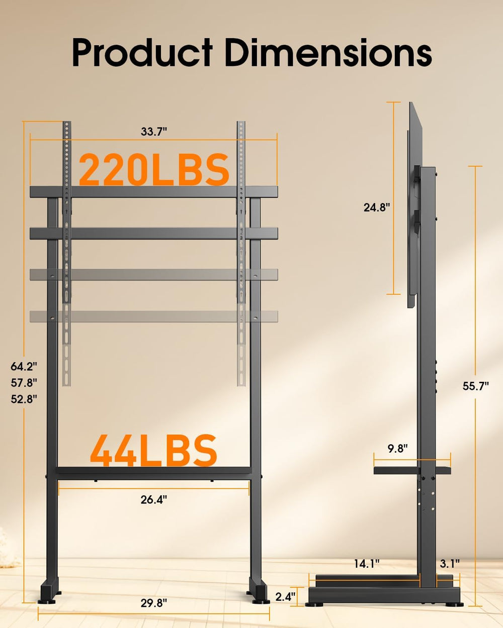 Heavy Duty Floor TV Stand for 50-100 Inch TVs, 220 lbs, Max VESA 800x600mm | ...