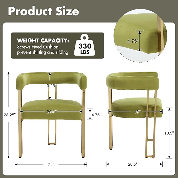 Green and Gold Modern Dining Chairs Set of 4, Velvet Upholstered Barrel Armch...