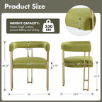 Green and Gold Modern Dining Chairs Set of 6, Velvet Upholstered Barrel Armchairs with Metal Legs for Kitchen Island, Mid Century Accent Chairs for Dining Room Living Room, Open-Back