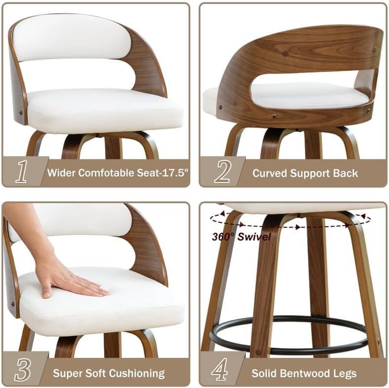 Swivel Counter Height Stools Set of 4, 25" Counter Stools with Bentwood ...
